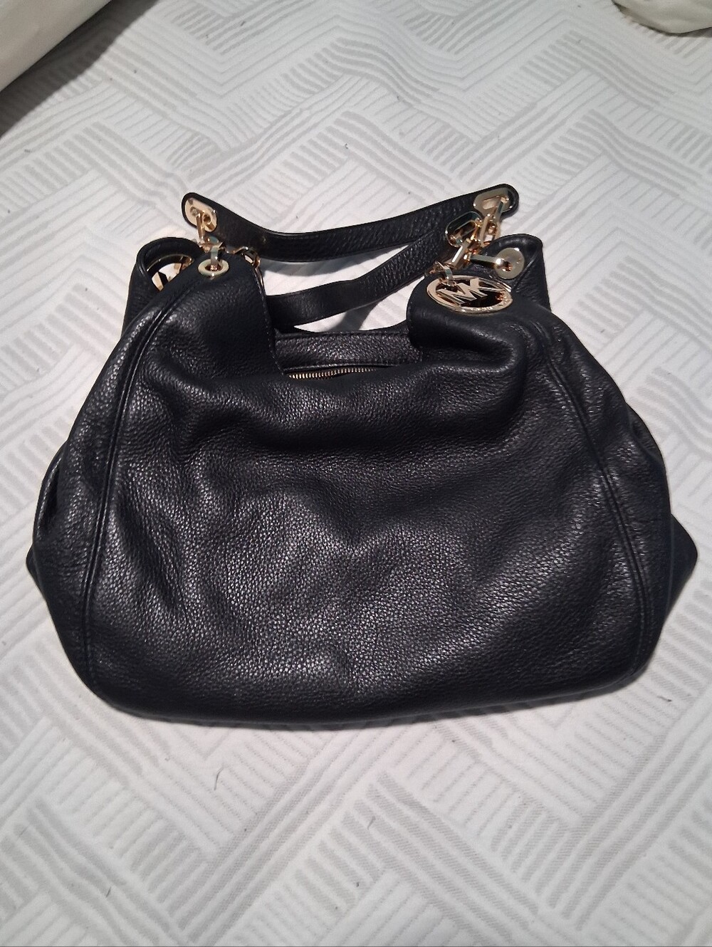 Michael Kors Black Pebbled Leather Shoulder Hobo with Gold Hardware
